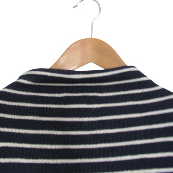 Madewell Gathered Sleeve Mockneck Top in Stripe XL Navy Blue White Puff Sleeve - Picture 7 of 9